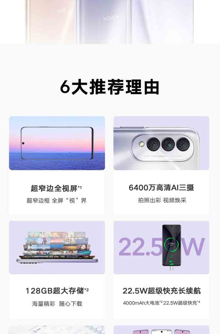 荣耀X20 SE 8GB+128GB 6400万高清AI三摄 6.6英寸超窄边全视屏 5G全网通版