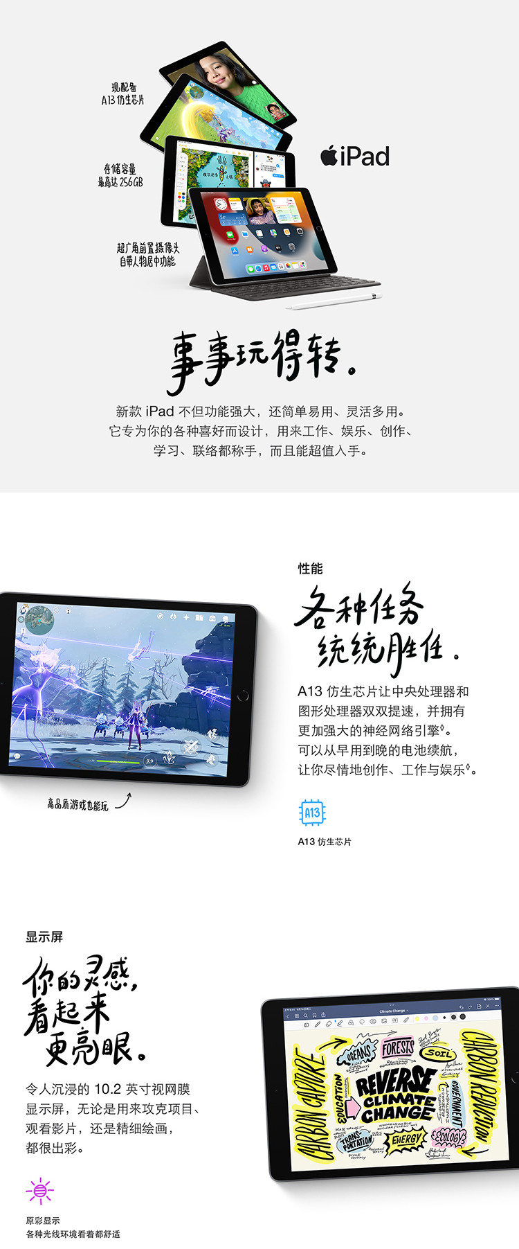 Apple iPad 10.2英寸平板电脑 256G 2021款 WLAN版 A13芯片 ipad9