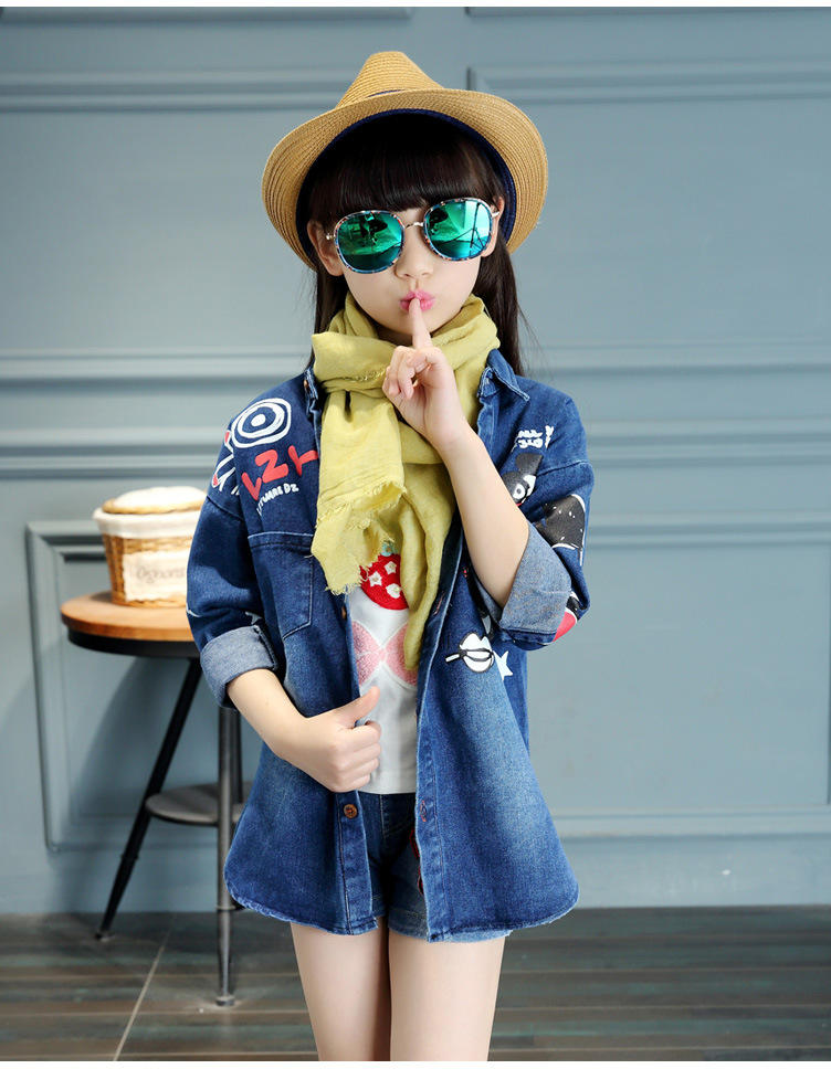  韩版女童2016春秋新款儿童卡通牛仔外套童装