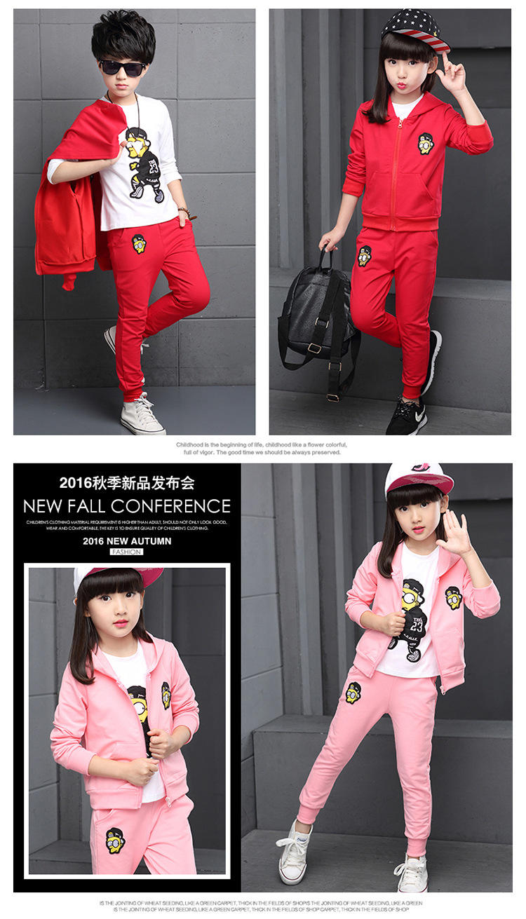 儿童套装 16秋款男童女童宝宝套装韩版卡通小人三件套童装