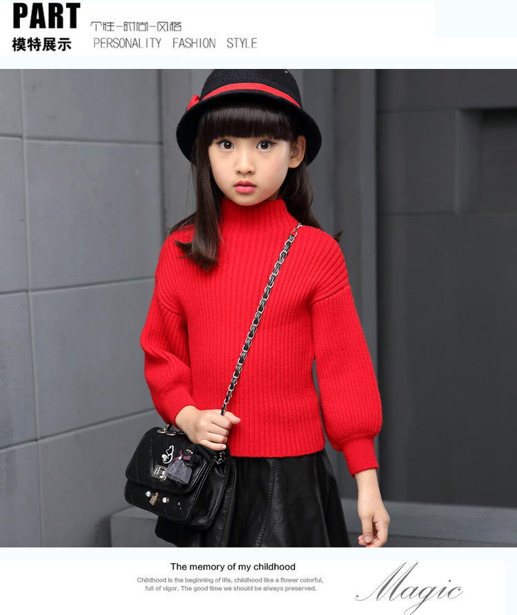 2016春秋款童装 针织女童毛衣高领韩版儿童套头针织衫