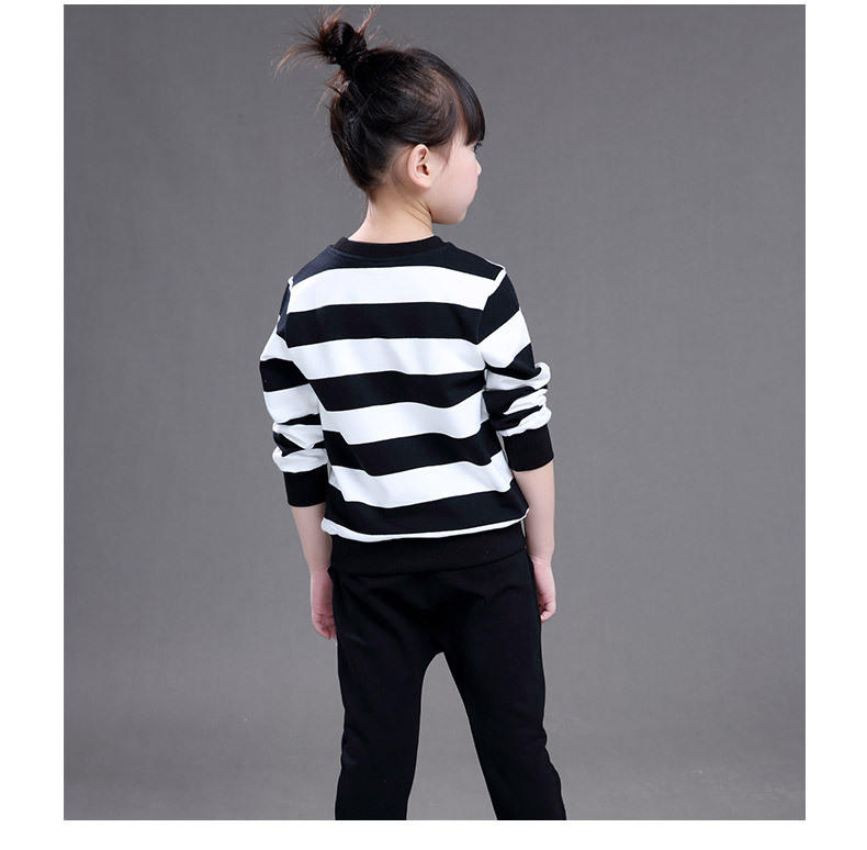 童装2016秋款女童黑白条纹套装两件套韩版3