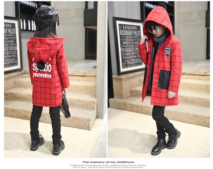 16冬款童外套 韩国童装女童格子呢大衣儿童宝宝童装秋冬外套