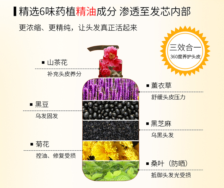 霸王密韧黑亮精油洗发液水400ml 乌黑浓密黑芝麻中药养发洗发露 B9344