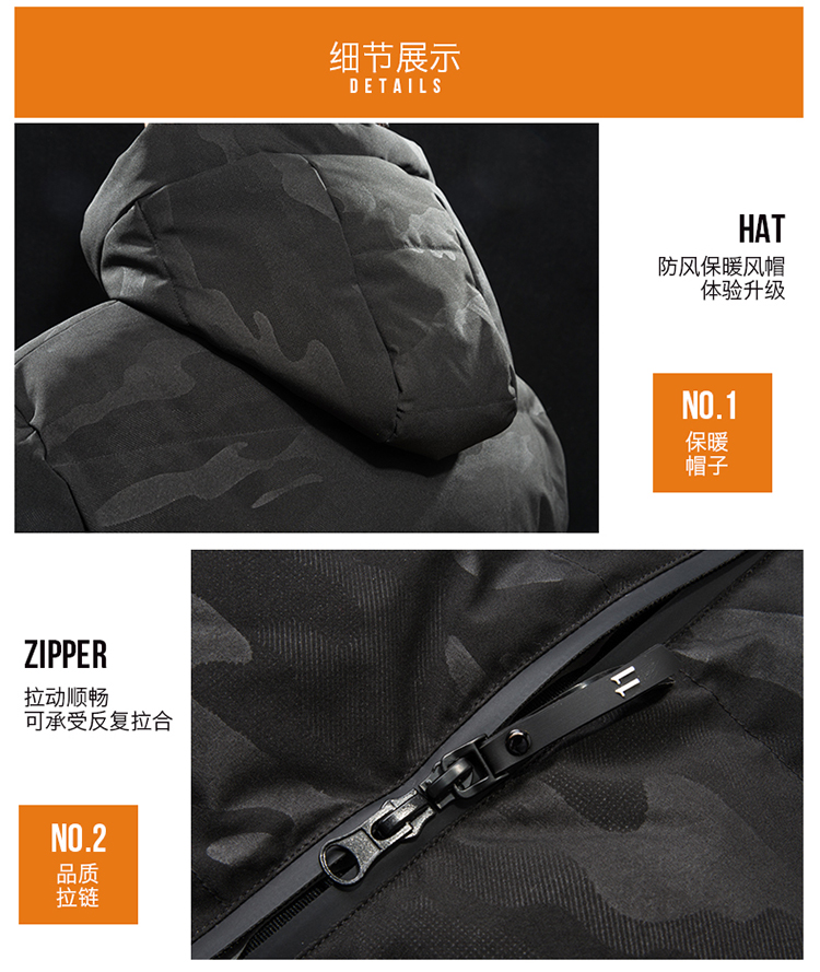 凯仕达冬季新款时尚男士防风保暖迷彩长款棉衣RH5057-1