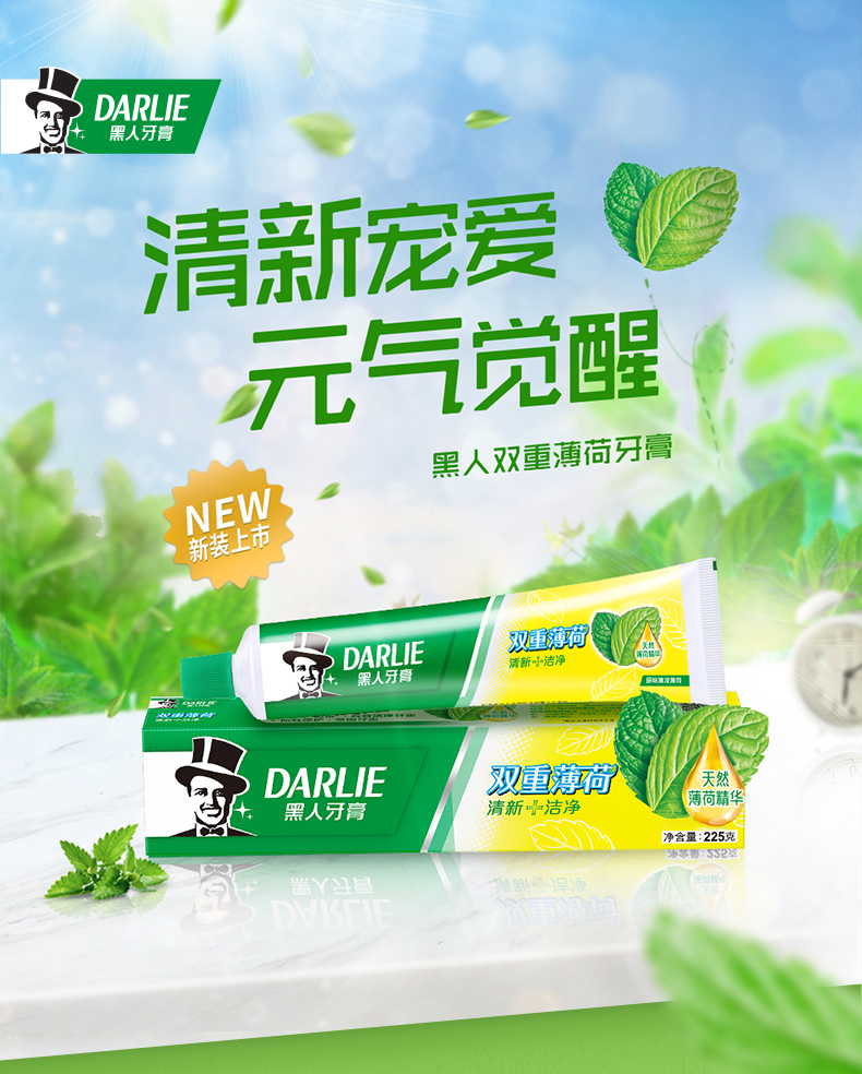 黑人（DARLIE）双重薄荷牙膏套装225g×2支（共450g） 清新口气