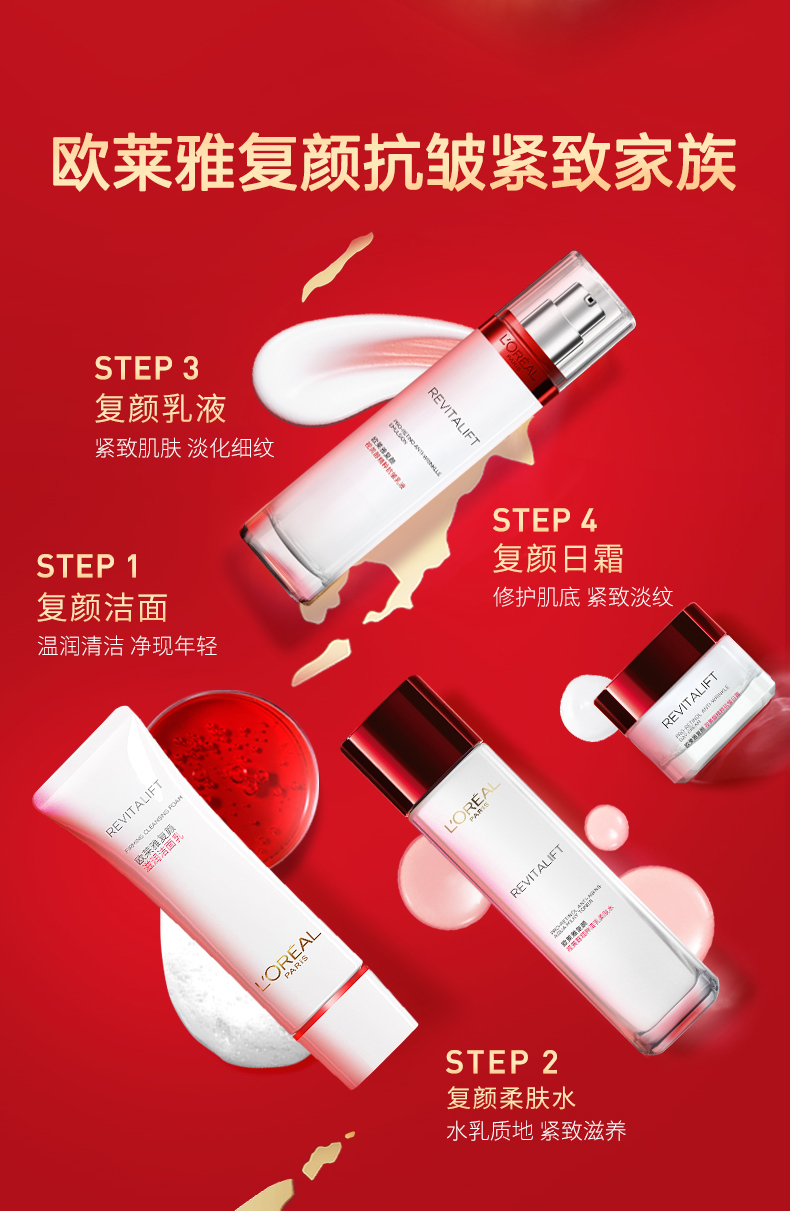 欧莱雅（LOREAL）复颜视黄醇抗皱护肤套装（洁面+柔肤水+乳液）