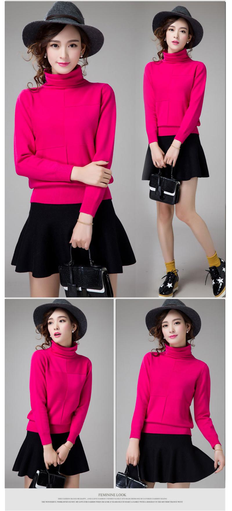  韩版修身年轻款毛衣女新品女式针织高领几何毛衣高领衫洪合