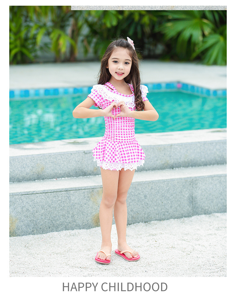 韩国泳装学生可爱游泳衣儿童连体裙泳衣女孩公主宝宝小中大童海恋