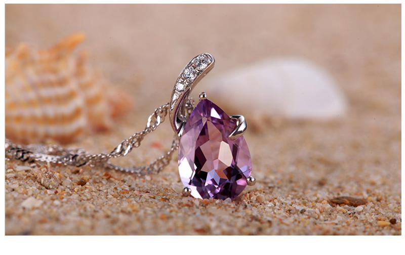 类似爱情3.6克镶钻拉巴西天然紫晶宝石项链 水晶吊坠女款纯银珠宝饰品 SLP004