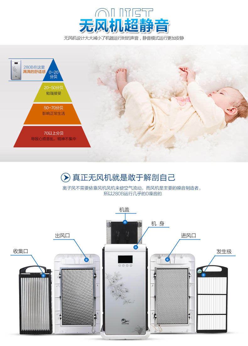 贝昂空气净化器280B 家用氧吧无耗材除雾霾PM2.5除甲醛