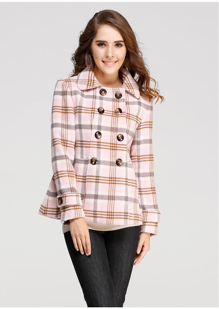 罗卡斯 2014新款女装韩版格子短款羊毛呢大衣 秋冬气质羊毛呢外套 8812