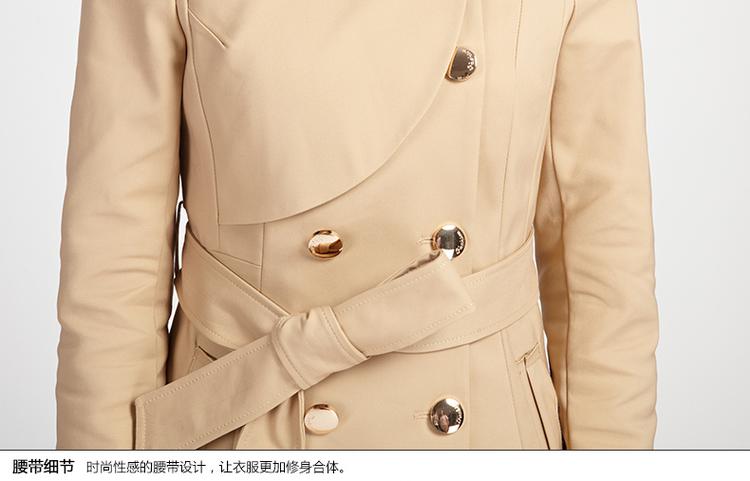 罗卡斯  2014春秋装新款中长款欧美女装外套女款双排扣修身显瘦潮风衣女 14-3301