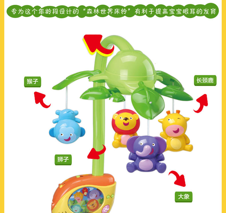 英纷森林世界床铃音乐旋转宝宝床挂新生儿童婴幼儿玩具0-1岁0805