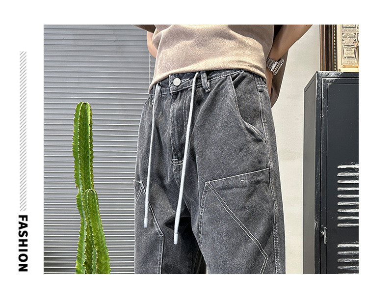 馨霓雅【领券立减20元】男款黑灰日系工装宽松牛仔裤 X993