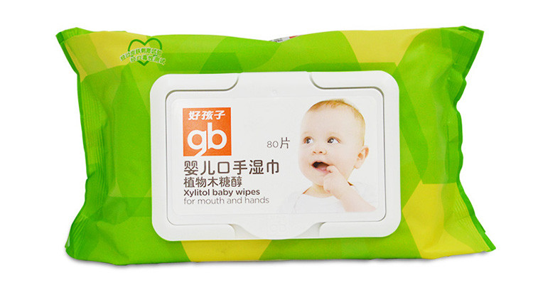 好孩子 宝宝口手湿巾 U1202木糖醇80片(带盖) 牙龈舌苔 6连包