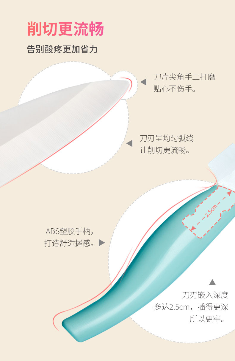 gb好孩子陶瓷食物刀厨房家用切肉刀具婴儿辅食陶瓷刀水果削皮小刀菜刀