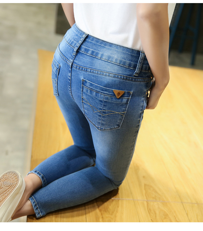 夏季新款韩版修身显瘦小脚铅笔裤子牛仔九分裤女