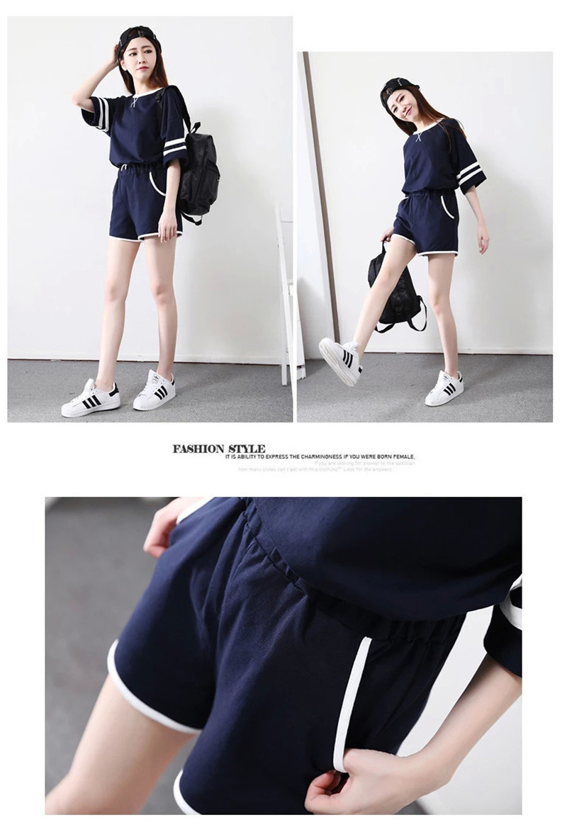 2017短裤休闲套装女夏大码新款女装韩版短袖家居服套装条纹