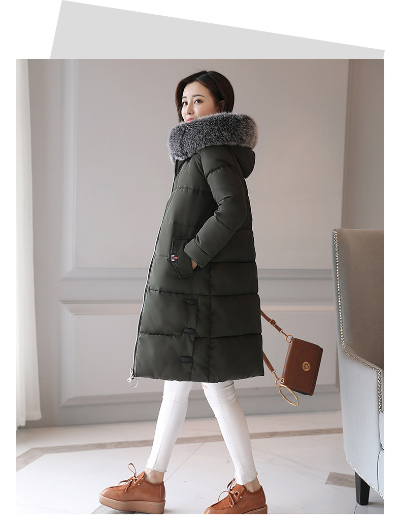 2017冬季棉衣女 韩版大毛领加厚中长款大码棉服外套女
