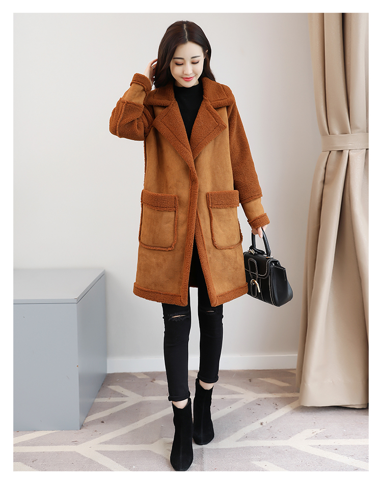 2017年冬季长袖中长款直筒暗扣毛呢外套纯色修身显瘦气质韩版简约时尚