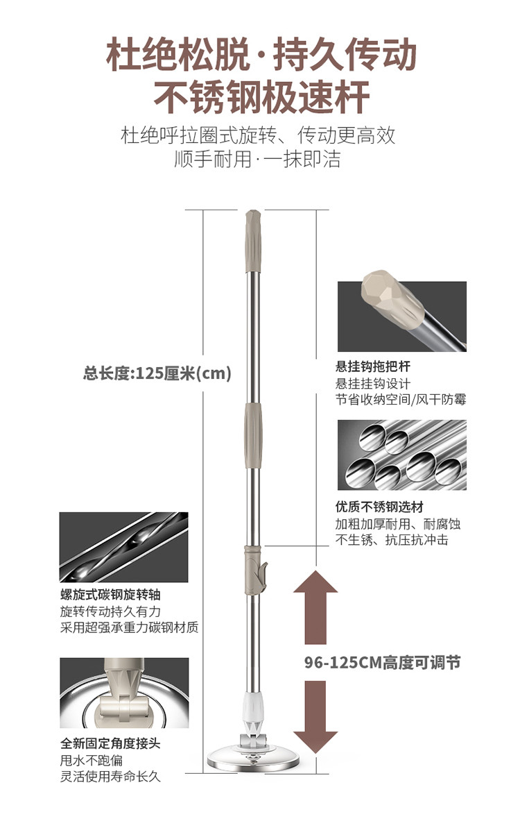 利临 旋转拖把家用双驱动自动免手洗甩水拖把桶伸缩杆墩布拖布地拖通用