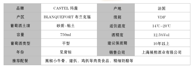 法国原瓶进口干红 CASTEL玛茜红葡萄酒 红酒单支木盒装