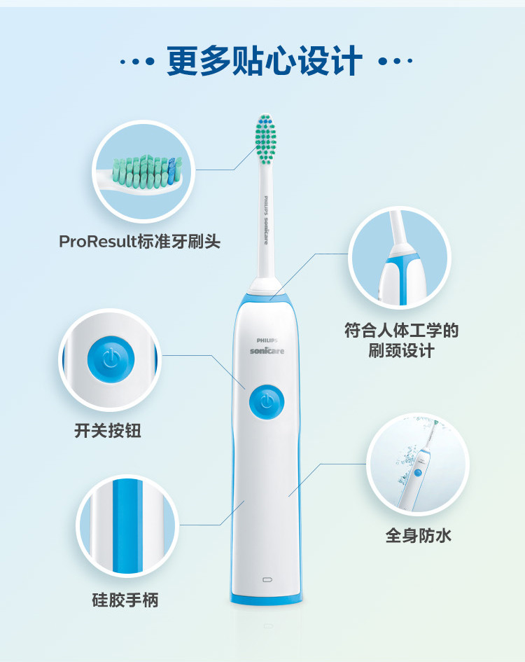 飞利浦/PHILIPS 电动牙刷 成人声波震动 清新洁净 HX3216/31清新果绿