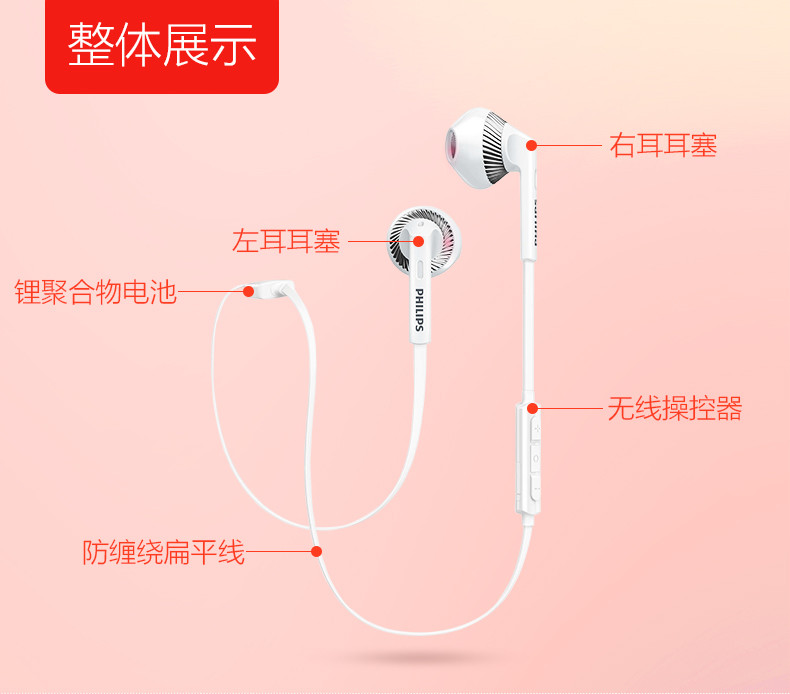 飞利浦/PHILIPS SHB5250 耳塞入耳式耳机 无线蓝牙运动耳麦 游戏/音乐/手机耳机