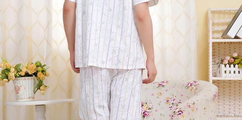 金丰田夏季男士纯棉条纹短袖家居服套装 1249