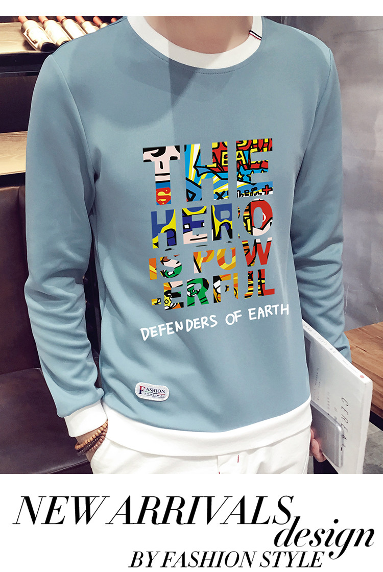 维杰斯 2018春装新款 男士时尚休闲韩版英文图案格针织圆领套头简约卫衣 男卫衣T恤衫