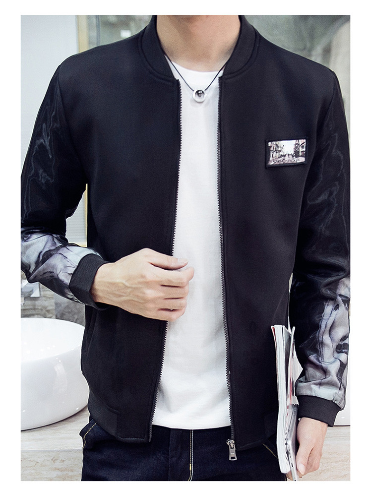 维杰斯   2018春装新款薄夹克男 日系韩版时尚休闲薄夹克衫外套 男士3D图案棒球领夹克衫