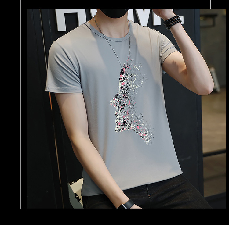 维杰斯 2018夏季男装  青春时尚休闲圆领人物图案印花韩版修身男士短袖T恤 潮