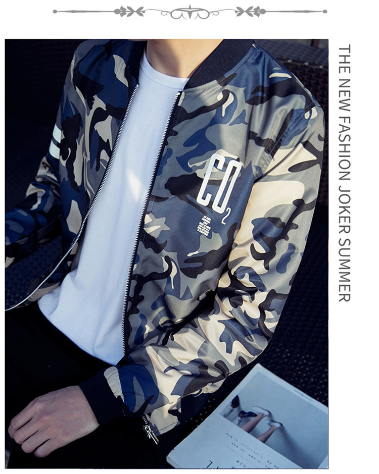 维杰斯 2018春装新款薄夹克外套 男士韩版修身时尚休闲军旅风迷彩棒球领短款男夹克衫