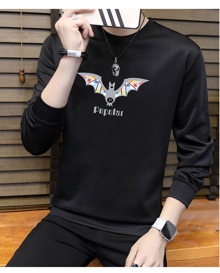 维杰斯 2018春装新品卫衣 青年韩版时尚修身休闲圆领套头蝙蝠动物图案长袖空气卫衣 男