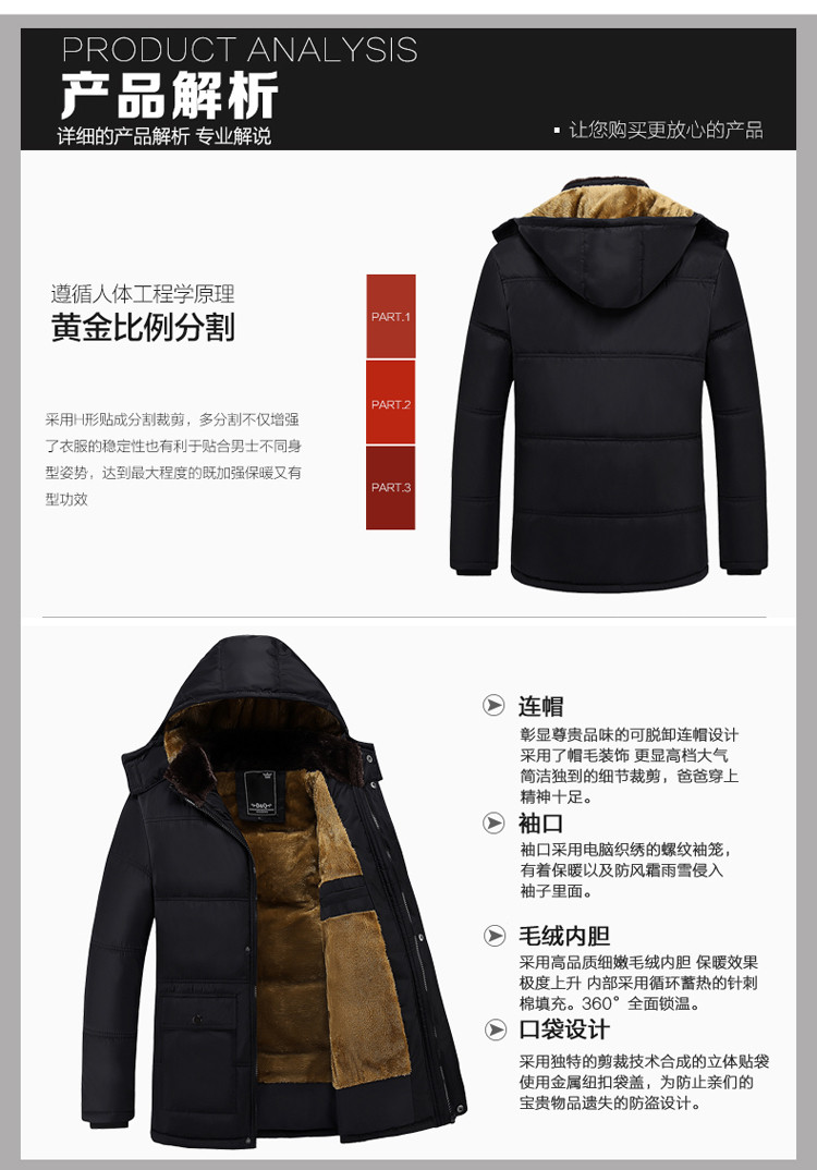 维杰斯 棉衣男2018春装新品棉服男加绒加厚外套 中老年男装爸爸棉衣保暖可脱卸帽棉袄男