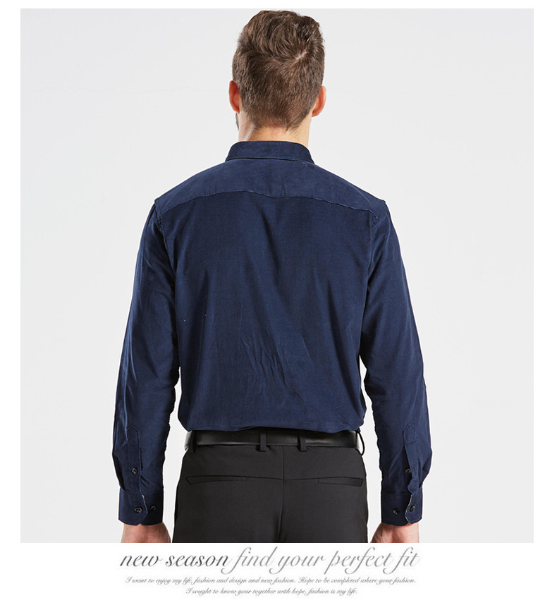 梦娜世家2018春季新品 男士商务休闲纯色纯棉灯芯绒长袖衬衫CX18001