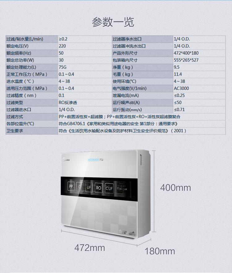 美的/MIDEA MRU1591-50G净水器家用直饮厨房高端净水机