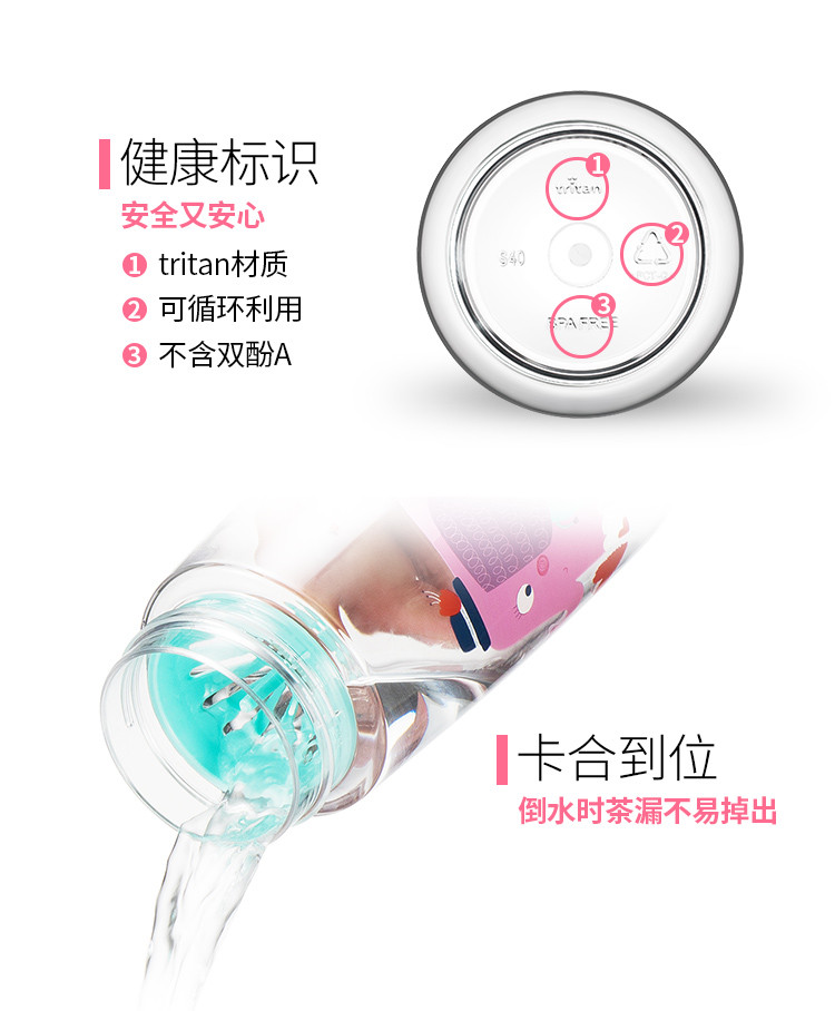 苏泊尔/SUPOR 水杯BB杯Tritan塑料杯学生儿童运动随手杯620ml 颜色随机