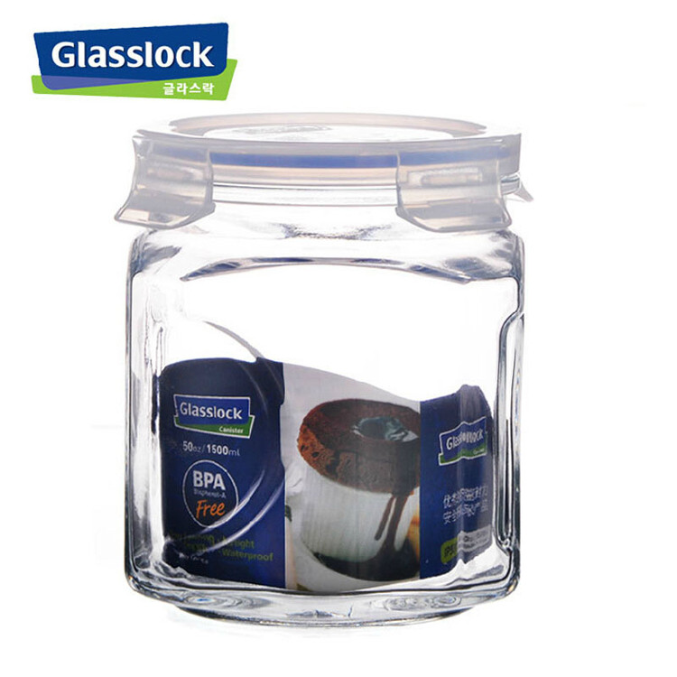 GlassLock/三光云彩 韩国原装进口保鲜盒玻璃罐奶粉罐茶叶密封罐零食罐IP591 1500ml