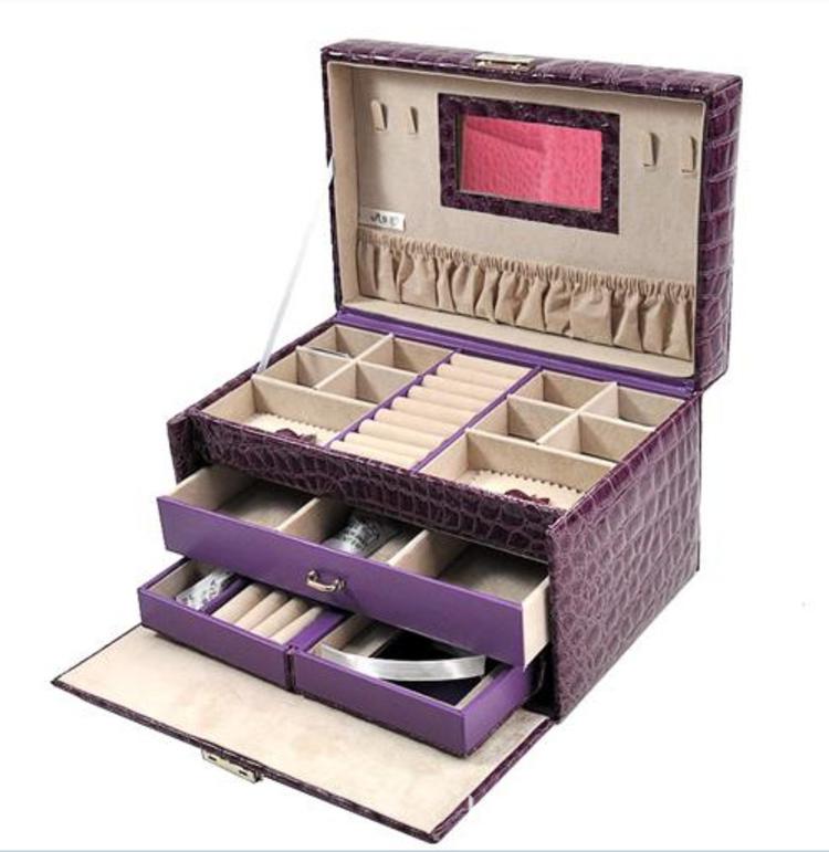 开馨宝高级PU三层大容量首饰盒/饰品收纳盒-紫色（K8521-1）