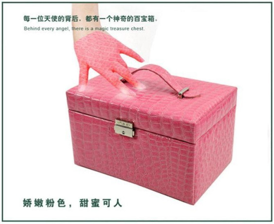开馨宝高级PU三层大容量首饰盒/饰品收纳盒-紫色（K8521-1）