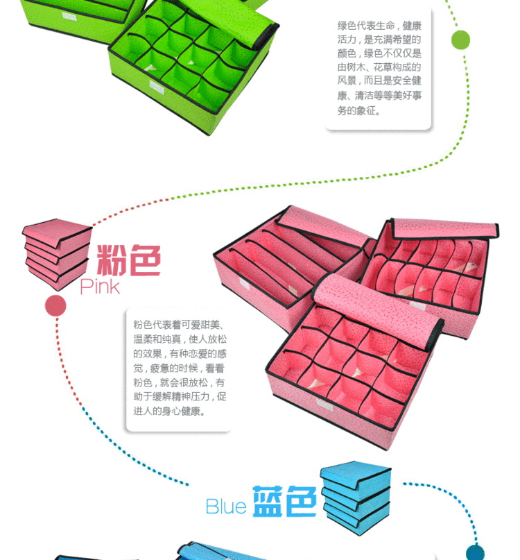 优芬鱼美纹有盖收纳盒三件套 收纳箱内衣文胸袜子创意收纳蓝色