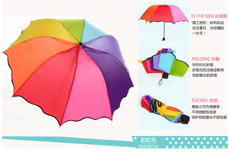 红兔子日韩国创意太阳伞遮阳伞 防紫外线雨伞防晒彩虹伞 绿色