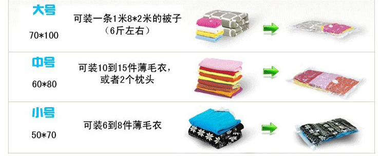 文博 真空压缩袋2大2中4小送手动泵真空袋套装 棉被收纳袋 衣服压缩袋