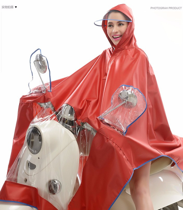 头盔式电动车雨衣摩托车电动车雨衣单人时尚韩国透明大帽檐加厚雨披