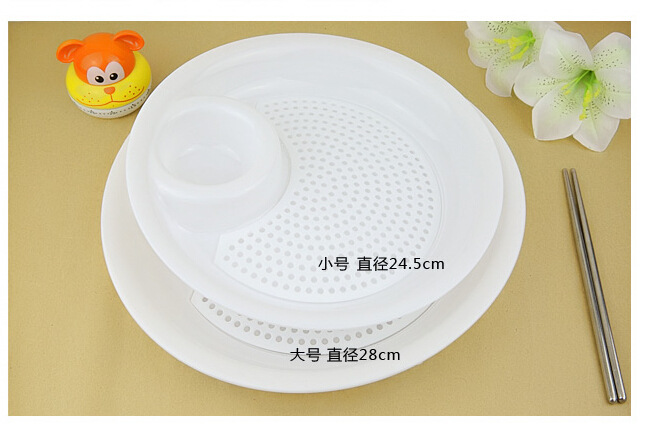 大号带醋碟 塑料饺子盘 沥水双层盘 吃水饺盘子 3只装多功能水果盘BX008
