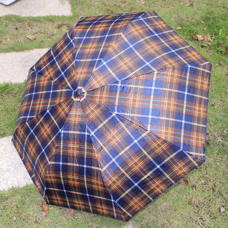 情侣格子雨伞 创意三折遮阳折叠太阳伞 短柄商务礼品伞颜色随机