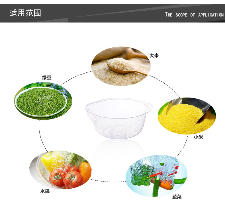 普润 厨房透明可沥水蔬果盆/淘米箩2只装