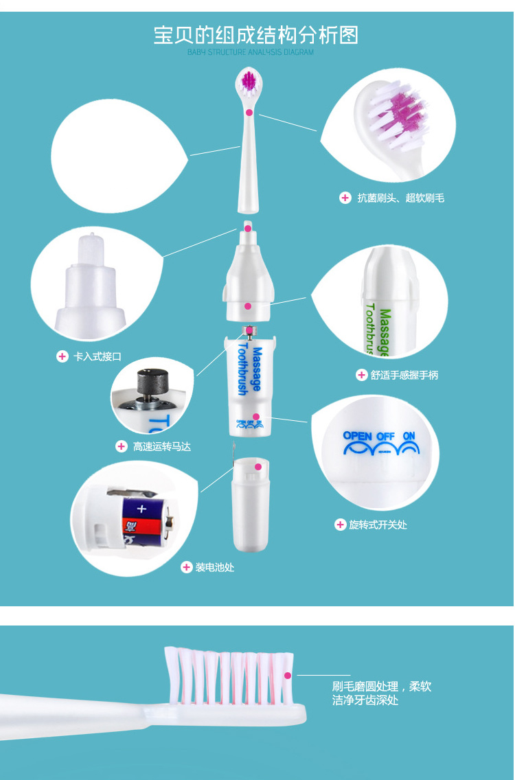 普润 家庭装电动牙刷软毛成人儿童美白护齿送刷头颜色随机